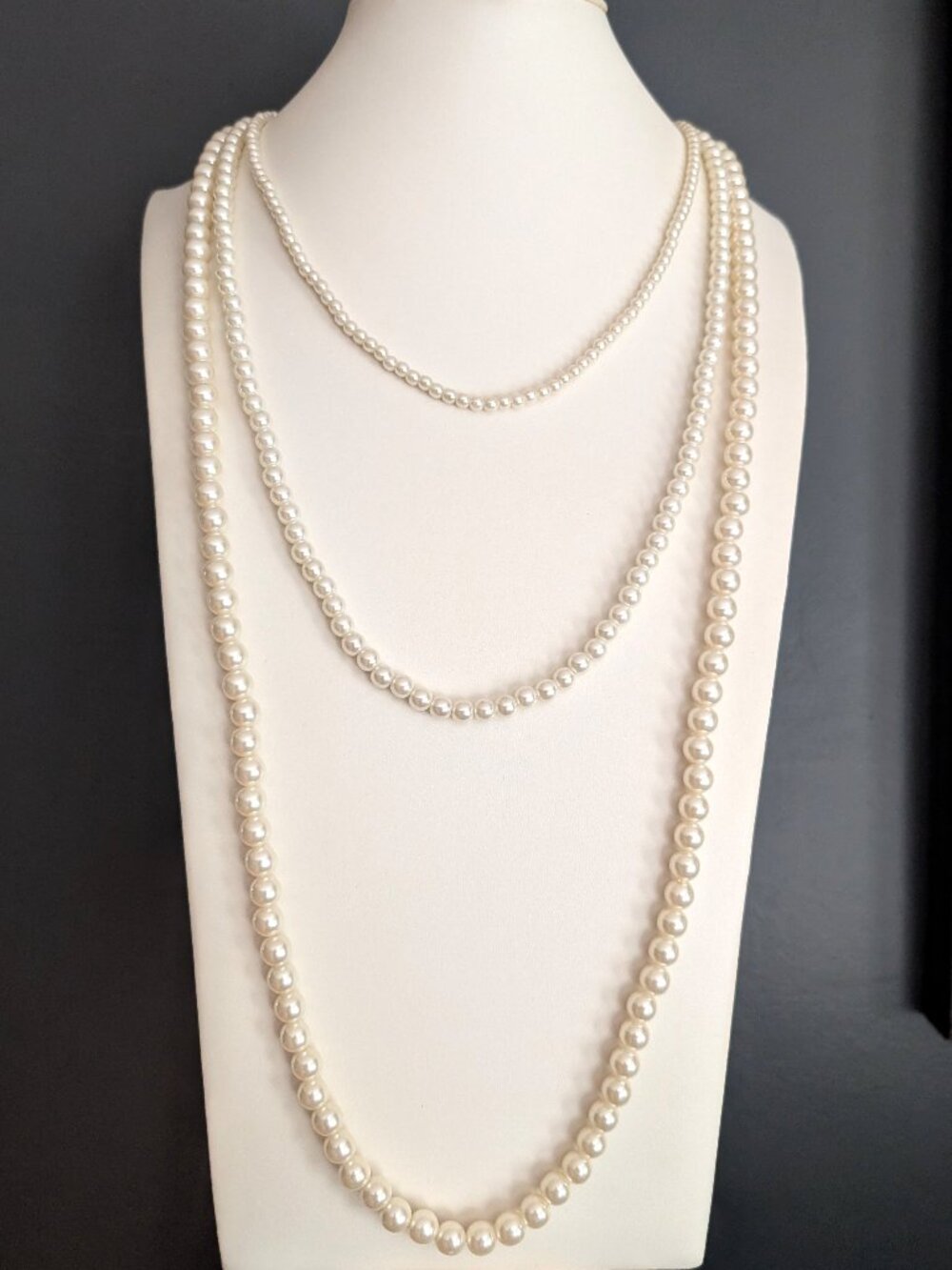 3 strand creamy white faux pearl necklace